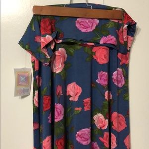 Lularoe x-large Maxi blue with pink, red roses New